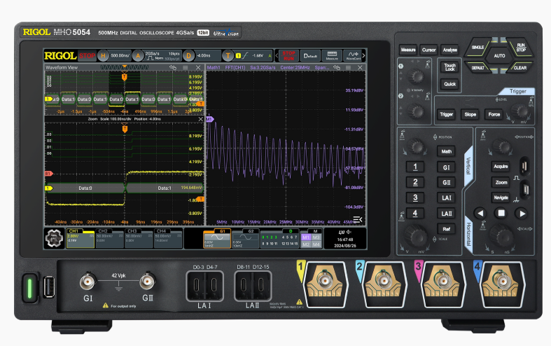Цифровой осциллограф, 500 МГц, 4 ГВыб/с, 4 аналоговых, 12 бит, встроенный генератор сигналов и логический анализатор